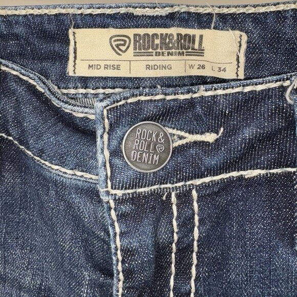 Rock & Roll Cowgirl Riding Bootcut Jeans Womens 26 x 29.5" Mid Dark Wash - Picture 6 of 11